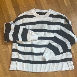 American Eagle Outfitters Black and White Striped Crewneck Sweater